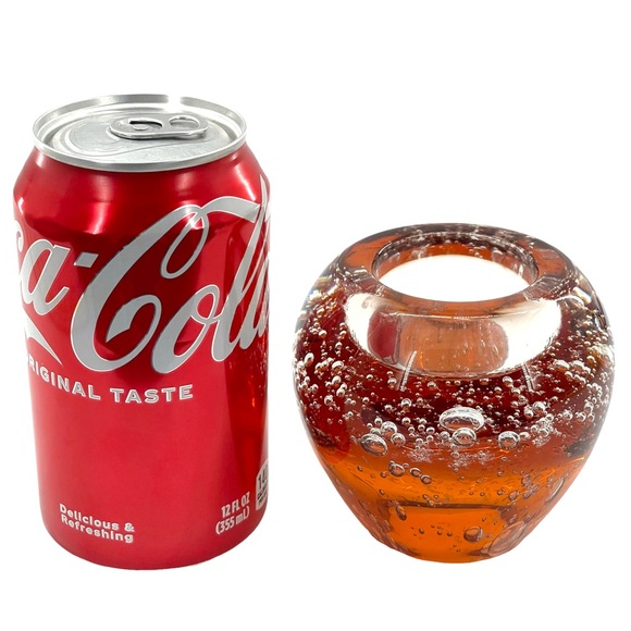 Studio Art Glass Small Candle Holder Amber Colored with Controlled Bubbles - Picture 5 of 8